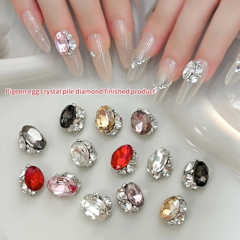 

1PCS Luxury Sparkling Pigeon Egg Pile Diamonds Colorful Crystal Gems Nail Art Rhinestones Jewel Decorations Manicure Ornaments