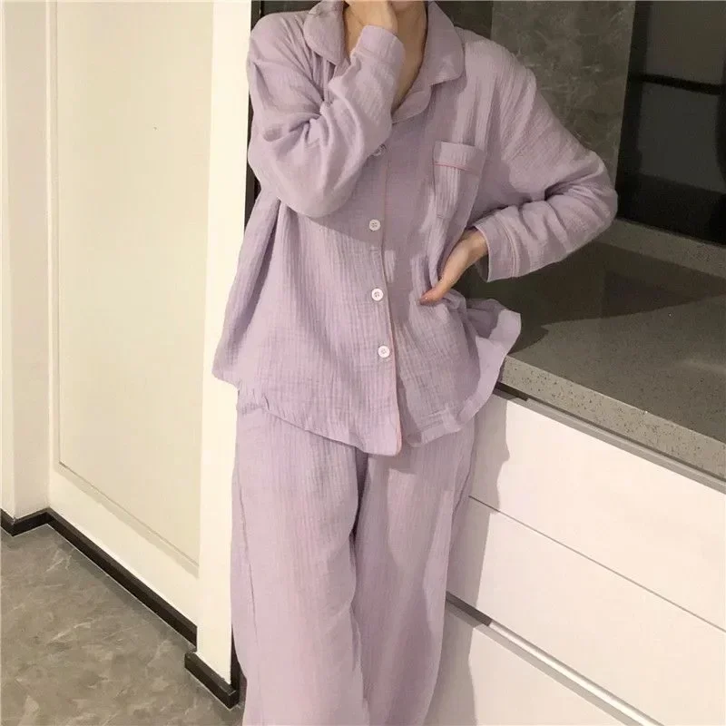 

Pajama S Set Casual Two For Long Nightwear Pyjamas Piece Solid Women Blouses Sleeve Pants Home Autumn Loungewear