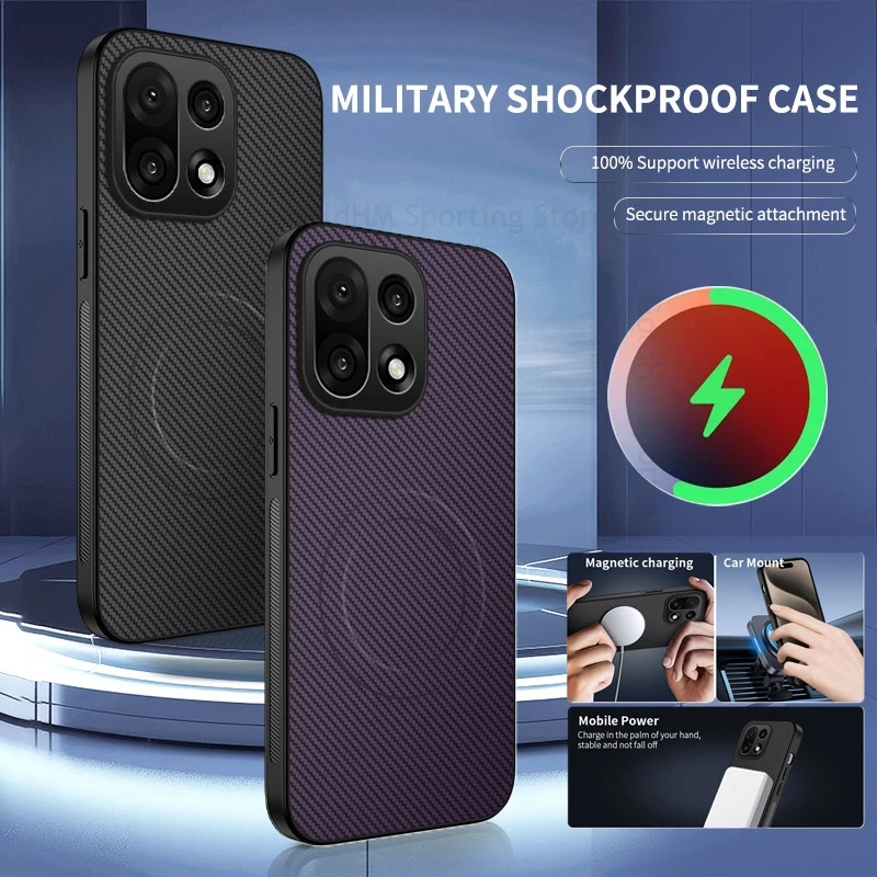 

For OnePlus 15 13 12 11 Carbon Fiber Leather Phone Case For Oneplus 13R 12R 11R 15 For Magsafe Wireless Charging Magnetic Cover