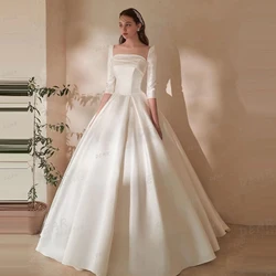 Luxury Square Collar Wedding Dresses Sexy A Line Princess Women's Bridal Gowns Half Sleeve Satin Customized Vestidos De Novia