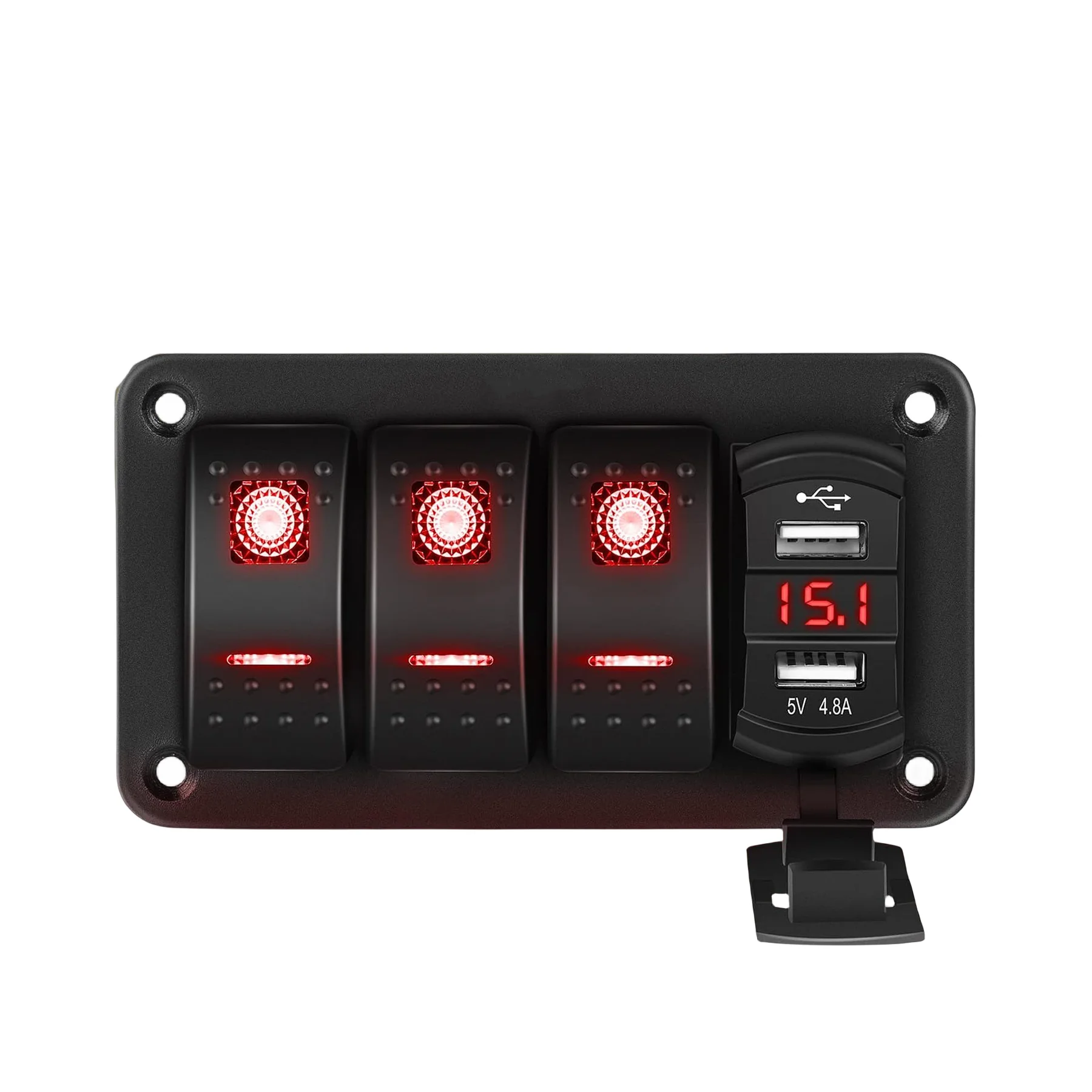 

12V Dual USB Charger Fast Charging Blue Backlit Led Digital Voltmeter Waterproof 3 Gang Rocker Switch Panel