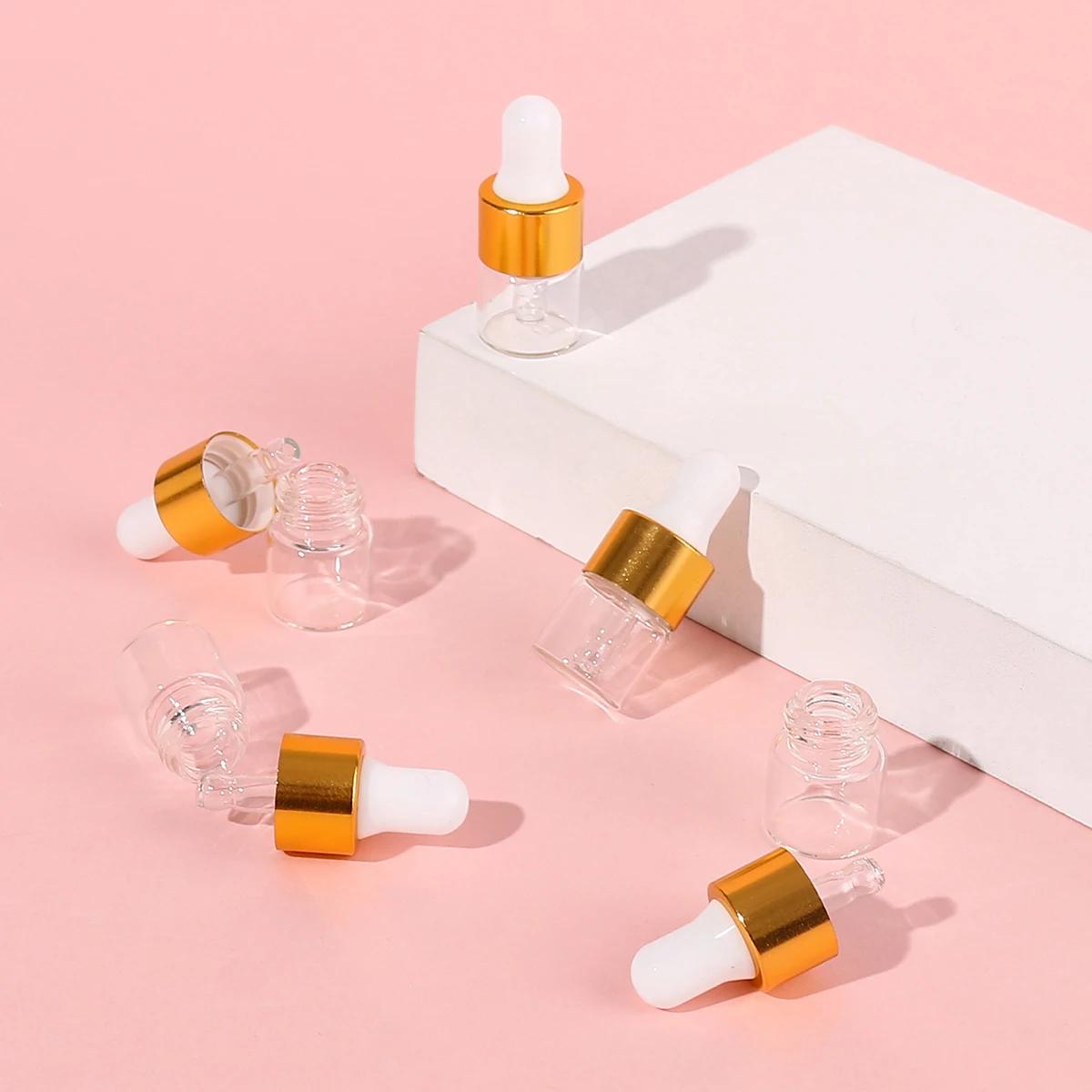 50pcs 1ml Clear Mini Glass Dropper Bottles Small with Glass Eye Dropper for Essential Oils Sample Traveling