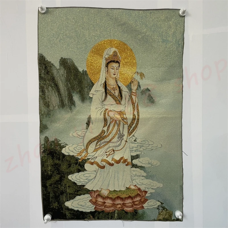 

Embroidered Tangka, Guanyin, Exquisite Home Furnishings with Traditional Folklore and Auspicious Decoration