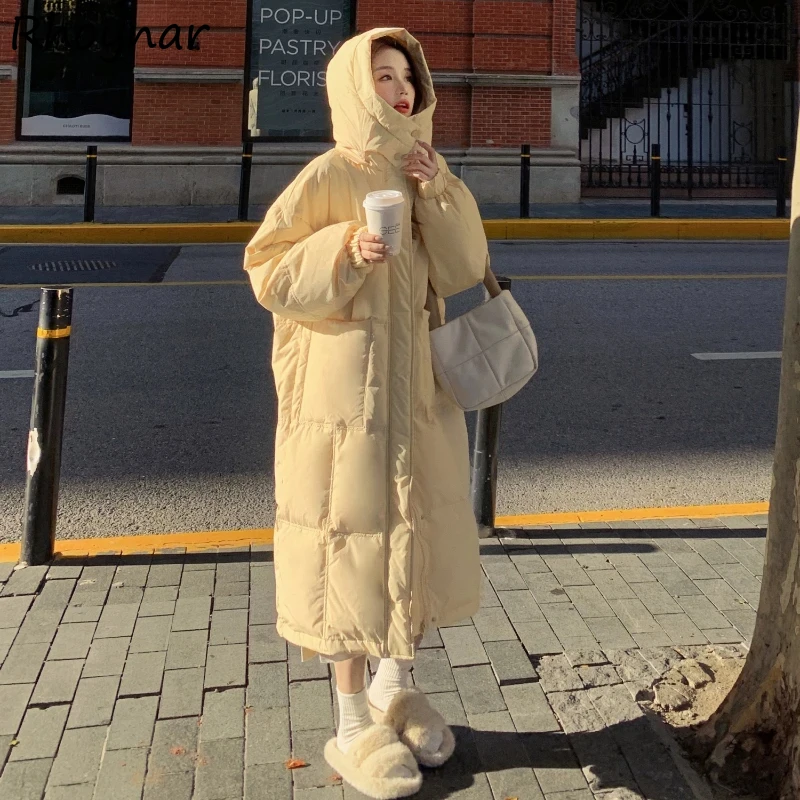 Parkas Women Hooded Big Pocket Solid Winter Streetwear Chic Fashion Leisure Loose Sweet Girl Thicker Korean Style College Coat