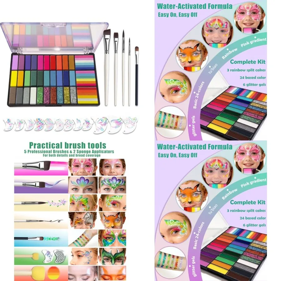 

Face Painting Kit for Adults 48 ColorsFace Paint Palette with Stencils Brushes Facepaint Makeup Kit Water Based Face Paint For