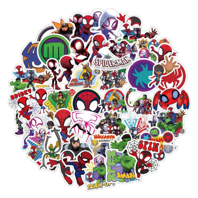 50pcs Kawaii Sticker Spidey and His Amazing Friends Cute Children DIY Anime Card Sticker Paste Cute Holiday Birthday Boys Gifts