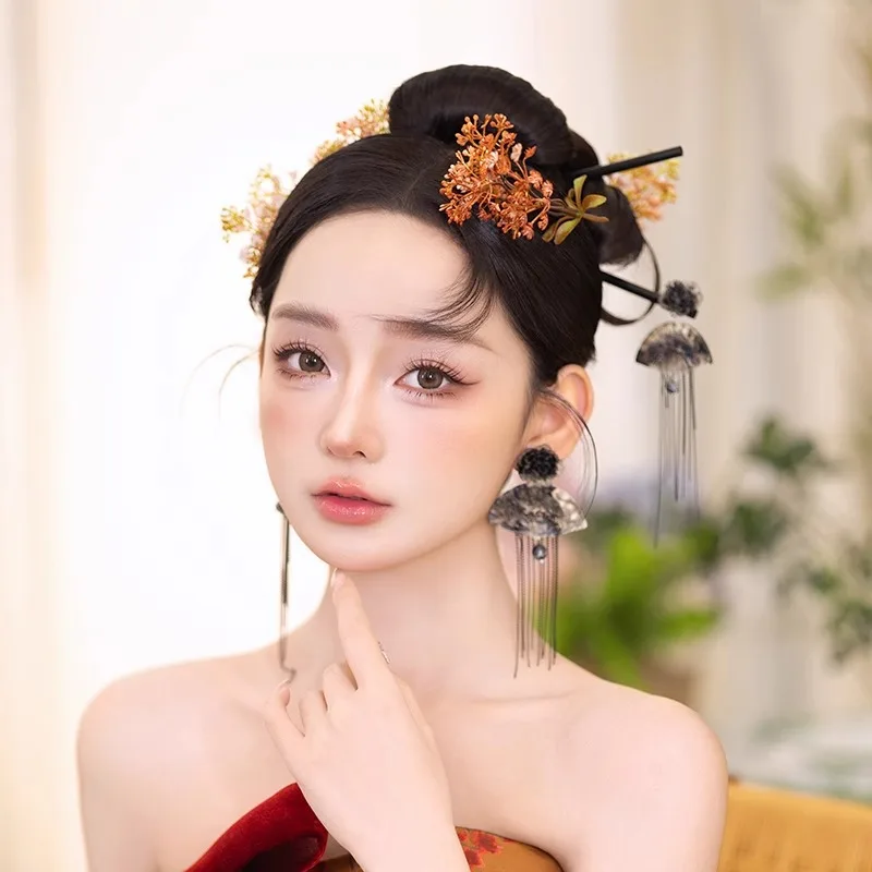 

Bridal Headdress Artificial Flower Hairpin Suit Cheongsam Morning Gowns Hanfu Studio Photography Toast Dress Hair Accessories