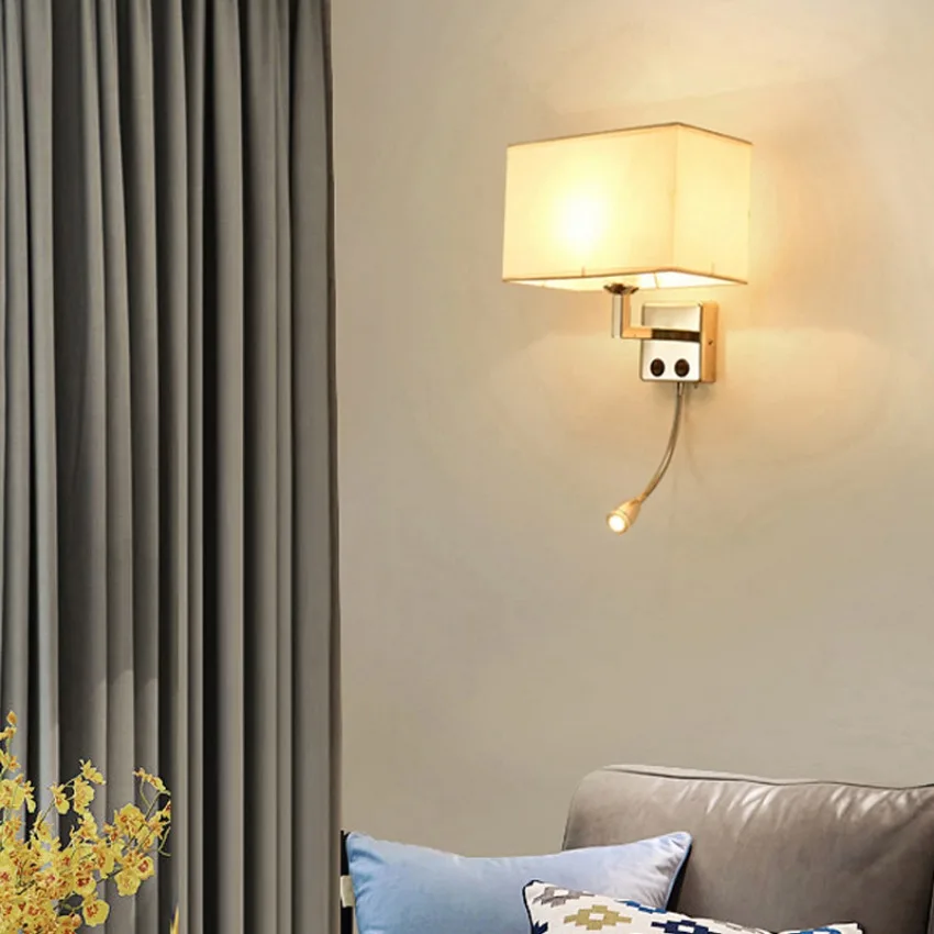 E27 LED Wall Light with Switch Bedside Fabric Reading Lamp Living Room Bedroom Hotel Study Room Corridor Balcony Decorative Lamp