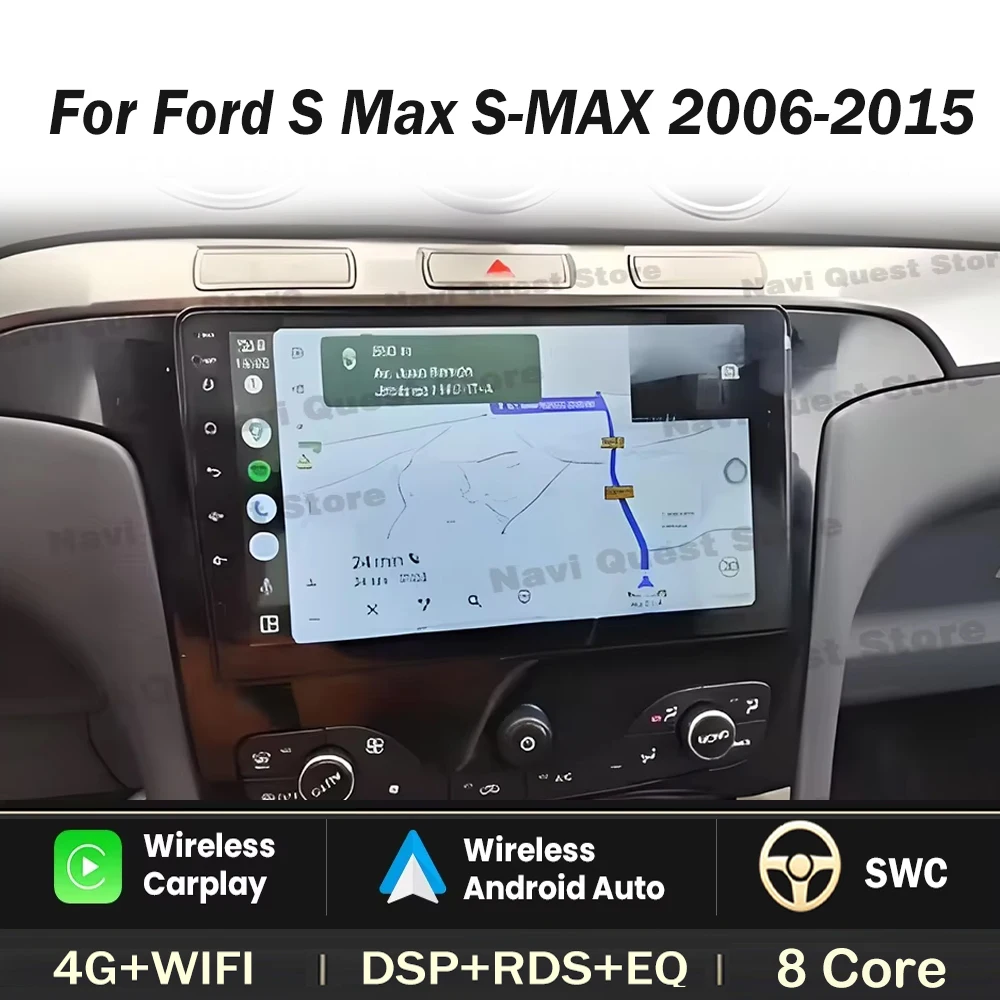 Autoradio pour Ford S Max S-MAX 2006-2015 pour Ford Galaxy 2014 Android Auto Stéréo Lecteur Multimédia Navigation GPS Sans 2din DVD