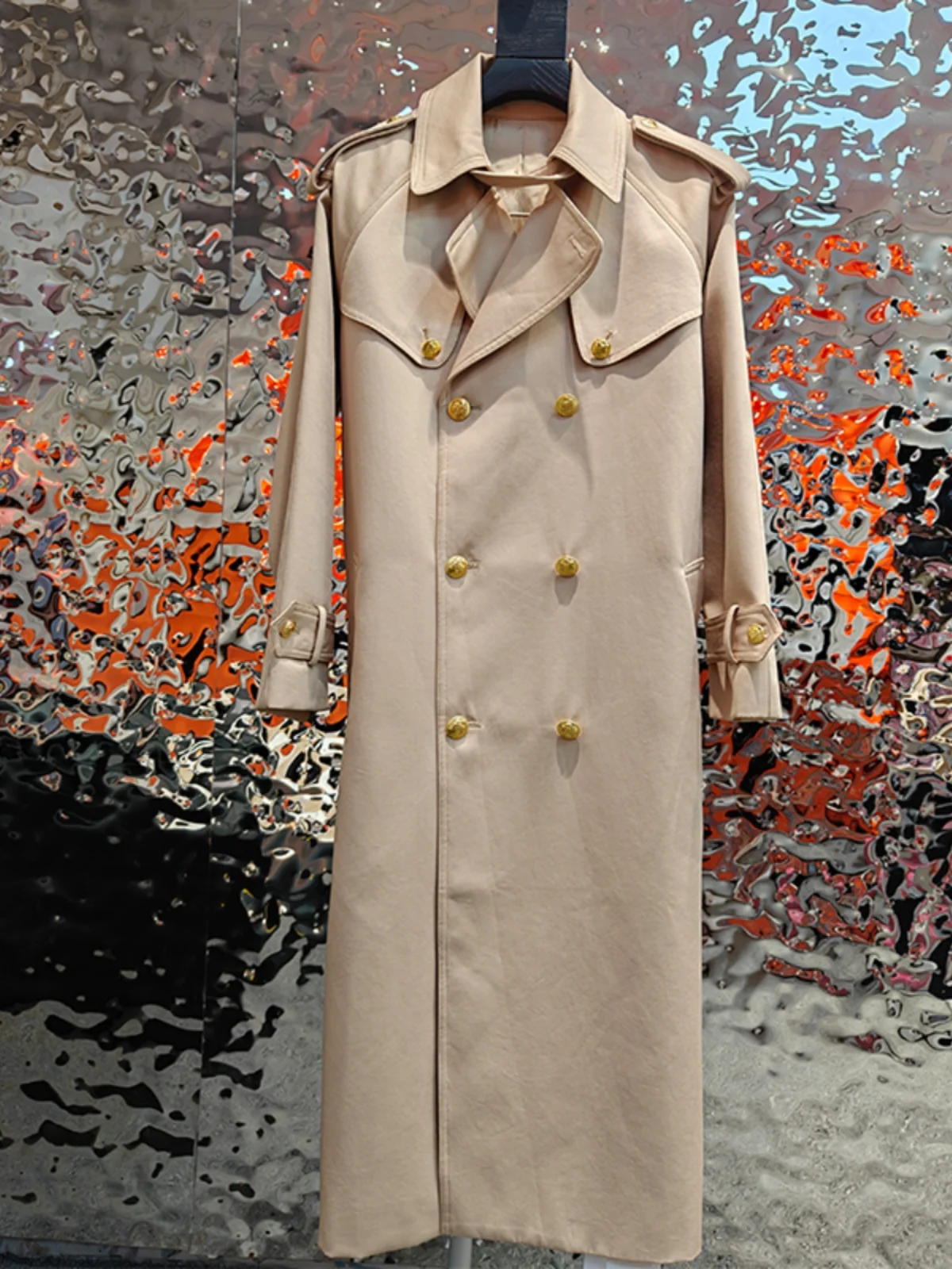 

Briti Sle женское пальто средней длины, повседневное хлопковое пальто на пуговицах с золотыми пуговицами, весенняя новая модная верхняя одежда Sle