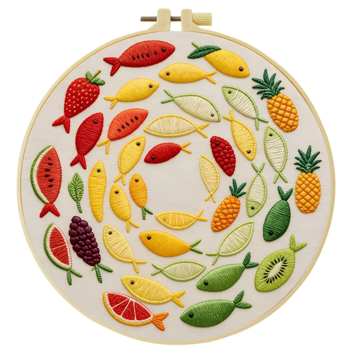 1 Stück 20X20CM/15X15CM 7,87/6,3 Zoll Obst-Fisch-Stickerei-Starter-Kit DIY-Kit DIY-Stickerei-Set für Anfänger – Detail 4