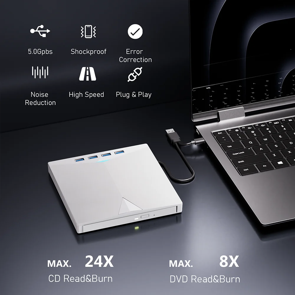 7-in-1 외부 DVD RW 광학 드라이브 CD 버너 리더 플레이어 USB 3.0 Type-c 광학 드라이브 외부 PC 노트북 데스크탑