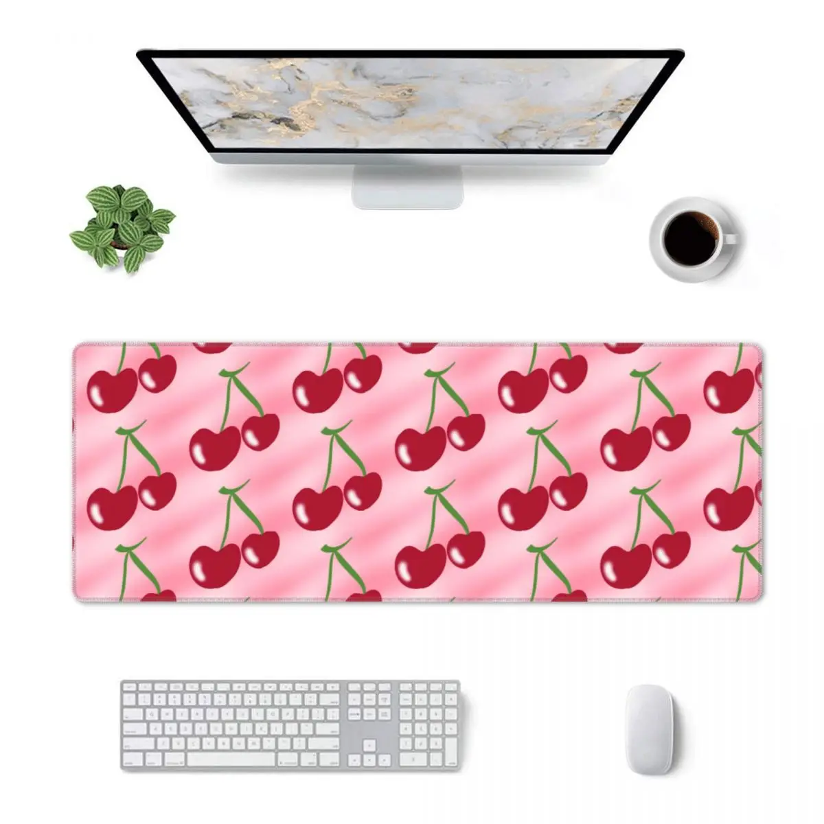 Large Mouse Pad Red Cherry Green Stems Pink Gamer PC Laptop Mats Keyboard Carpet Computer Gaming Office Accessories Desk Mat