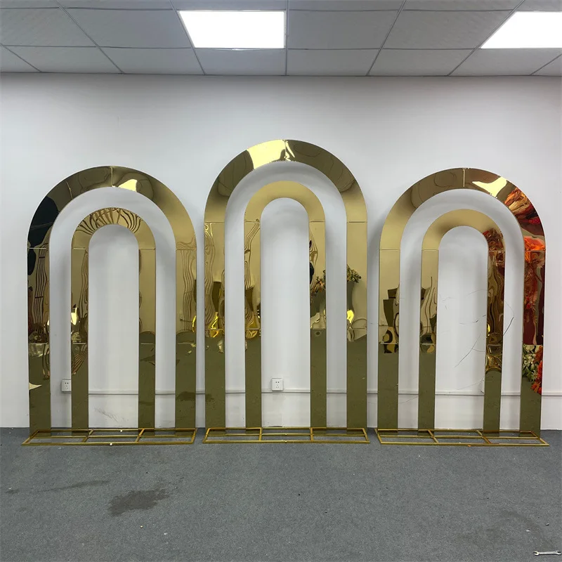 Stainless Steel Background Frame Wedding Photo props, Outdoor Party Flower Arch Decoration Welcome Sign Stand Backdrops Rack3pcs