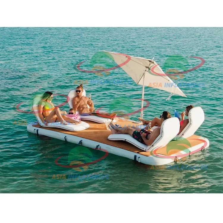 Inflatable floating island platform with loungers inflatable floating dock Play water floating mat for adults