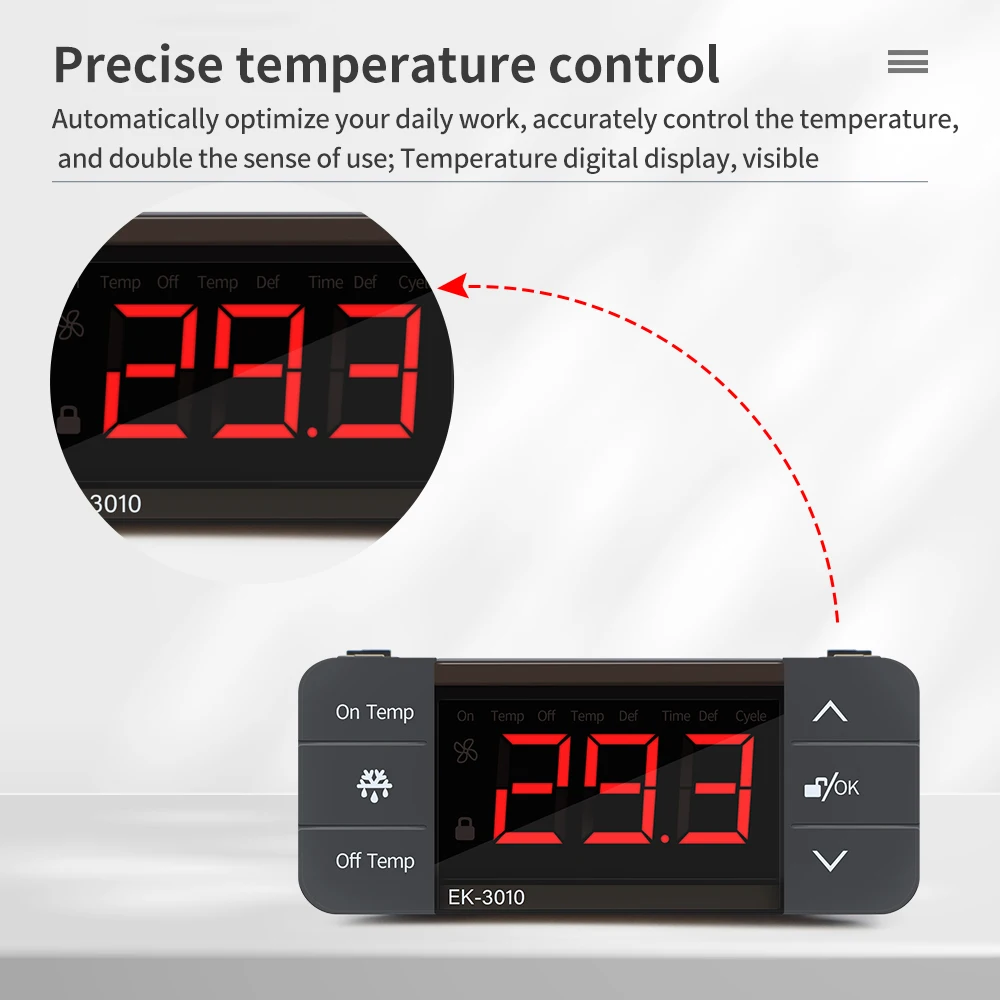 220V Digital Temperature Controller EK-3010/EK-3020/EK-3030 Refrigerator Refrigeration Defrost Thermostat Sensor