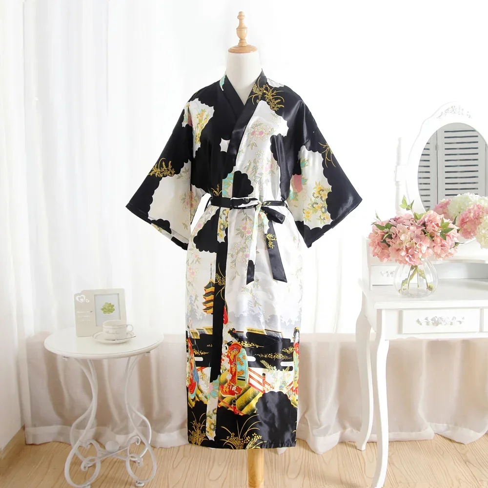 Women Long Satin Bathrobe Bridal Wedding Bride Bridesmaid Kimono Gown Robes