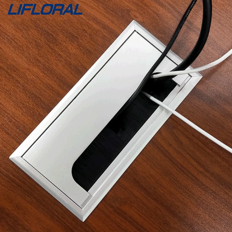 10pcs 80*160mm Square Rectangle PC Desk Wire Hole Cover With Brush Aluminum Alloy Office Desk Table Cable Fastener Accessories