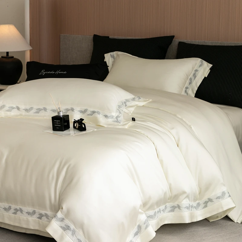 800TC Lyocell Soft Silky Cooling Summer Luxury Bedding Set Hollow Wide Edge Duvet Cover Flat/Fitted Bed Sheet Pillowcases 4Pcs