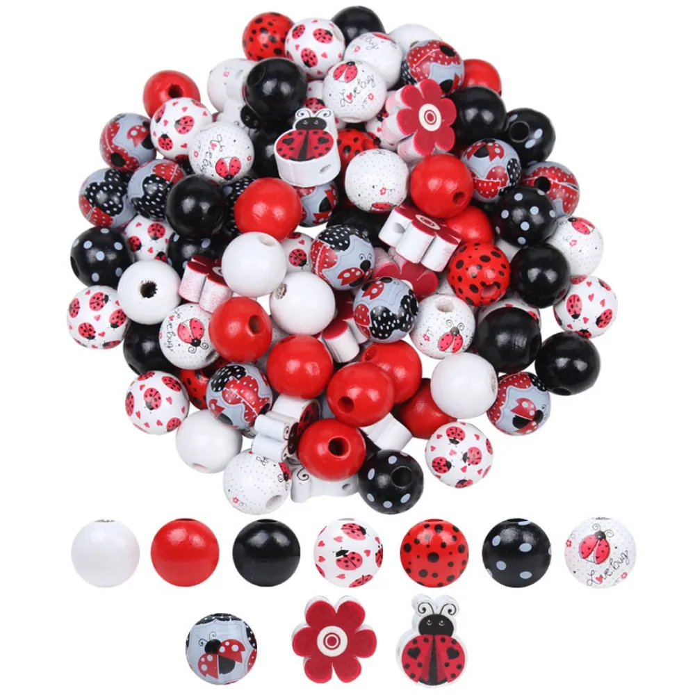 

Wooden Ladybug Wooden Beads Garland Making 16mm Round Ladybird Shape 20mm Colorful Round Beads DIY Jewelry