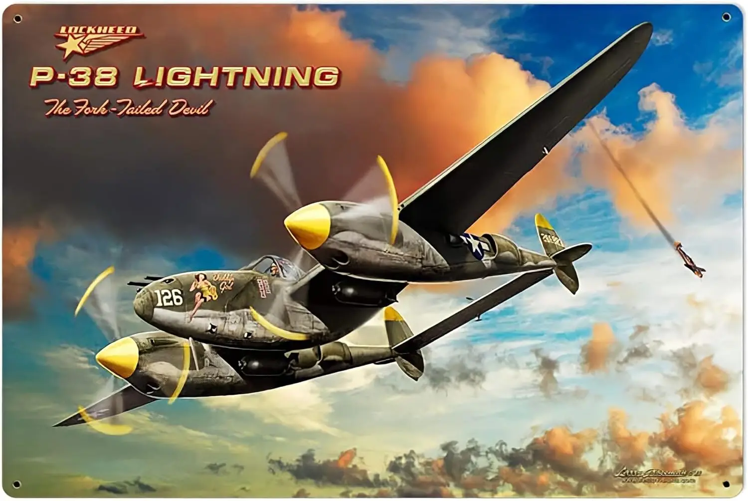P-38 Yellow Fighter Plane Sign Funny Tin Sign Bar Pub Diner Cafe Wall Decor Home Decor Art Poster Retro Vintage es-
