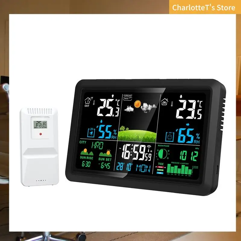 

Multifunction Tuya Weather Station Air Quality Temperature Humidity Meter Moon Phase Air Pressure Weather Clock-ABLI