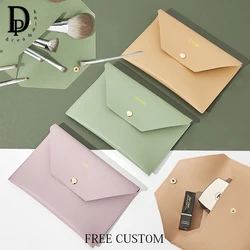 Luxury Leather Cosmetic Bag Travel Portable Large Capacity Make Up Brush Storage Organizer Custom Name Envelope Jewelry Bags