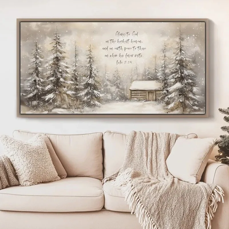 

Christmas Bible Verse Wall Art Prints, Luke Christian Scripture Quote Winter Wonderland Artwork Horizontal Large Poster