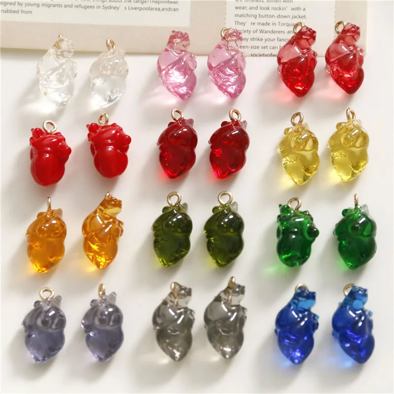 New style creative 30pcs/lot color print 3D cartoon hearts shape acrylic beads charms diy jewelry earring/necklace accessory