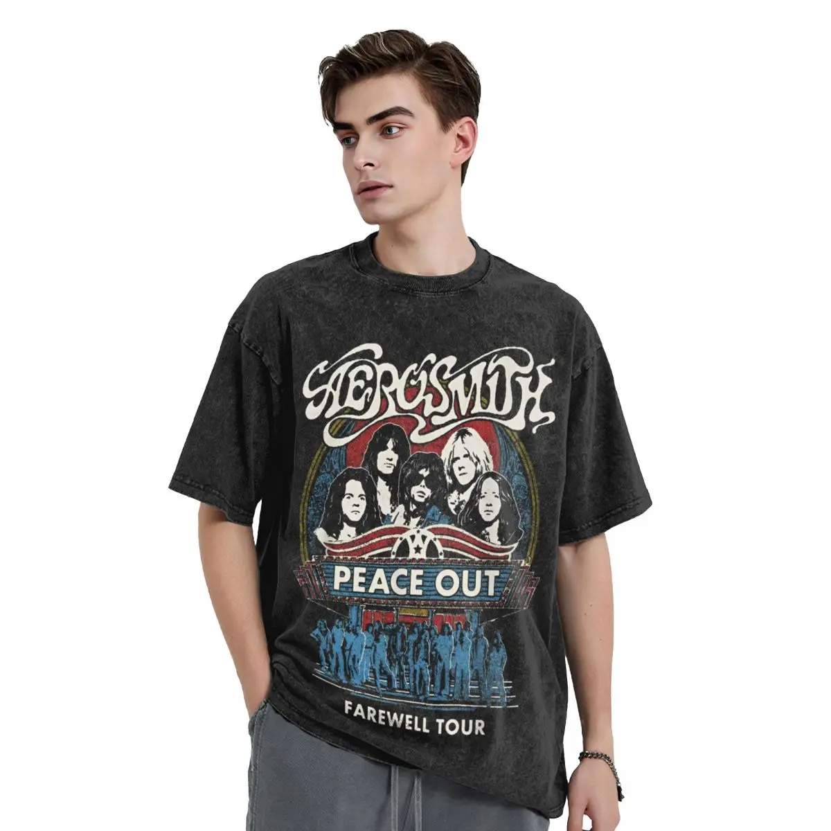 Farewell Rock Band T Shirts Hip Hop Washed Short Sleeve Street T-Shirt Aerosmith Novelty Men Women Tops Streetwear Graphic Tees