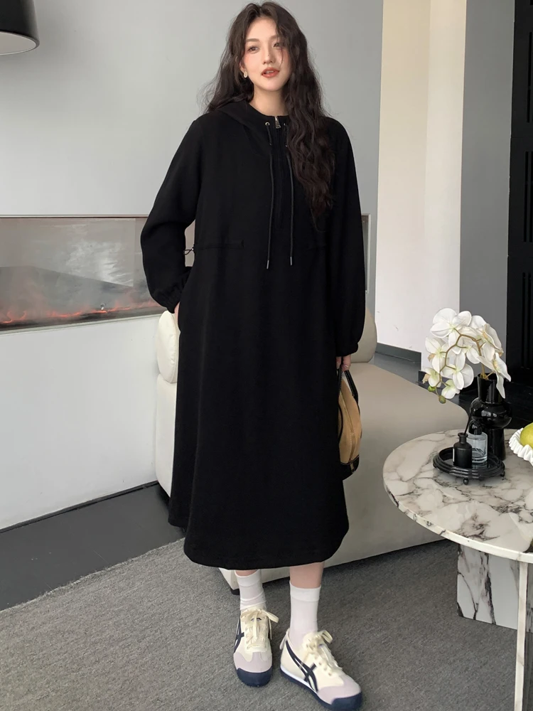 فستان نسائي بغطاء للرأس من NYFS لربيع الخريف فضفاض بالإضافة إلى حجم فستان طويل كاجوال بنمط رداء Elbise