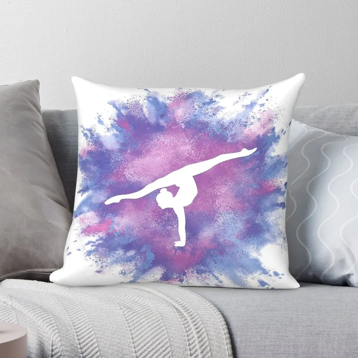 Gymnast Rainbow Explosion Pink Square Pillowcase Polyester Linen Velvet Creative Zip Decor Pillow Case Bed Cushion Cover