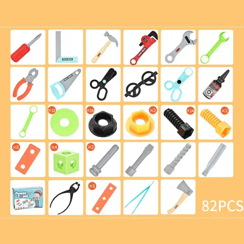 Boîte à outils en plastique pour enfants, écrou, vis, démontage, assemblage, jouets de simulation, réparation, outil de charpentier, créatif, bricolage, jeu de simulation