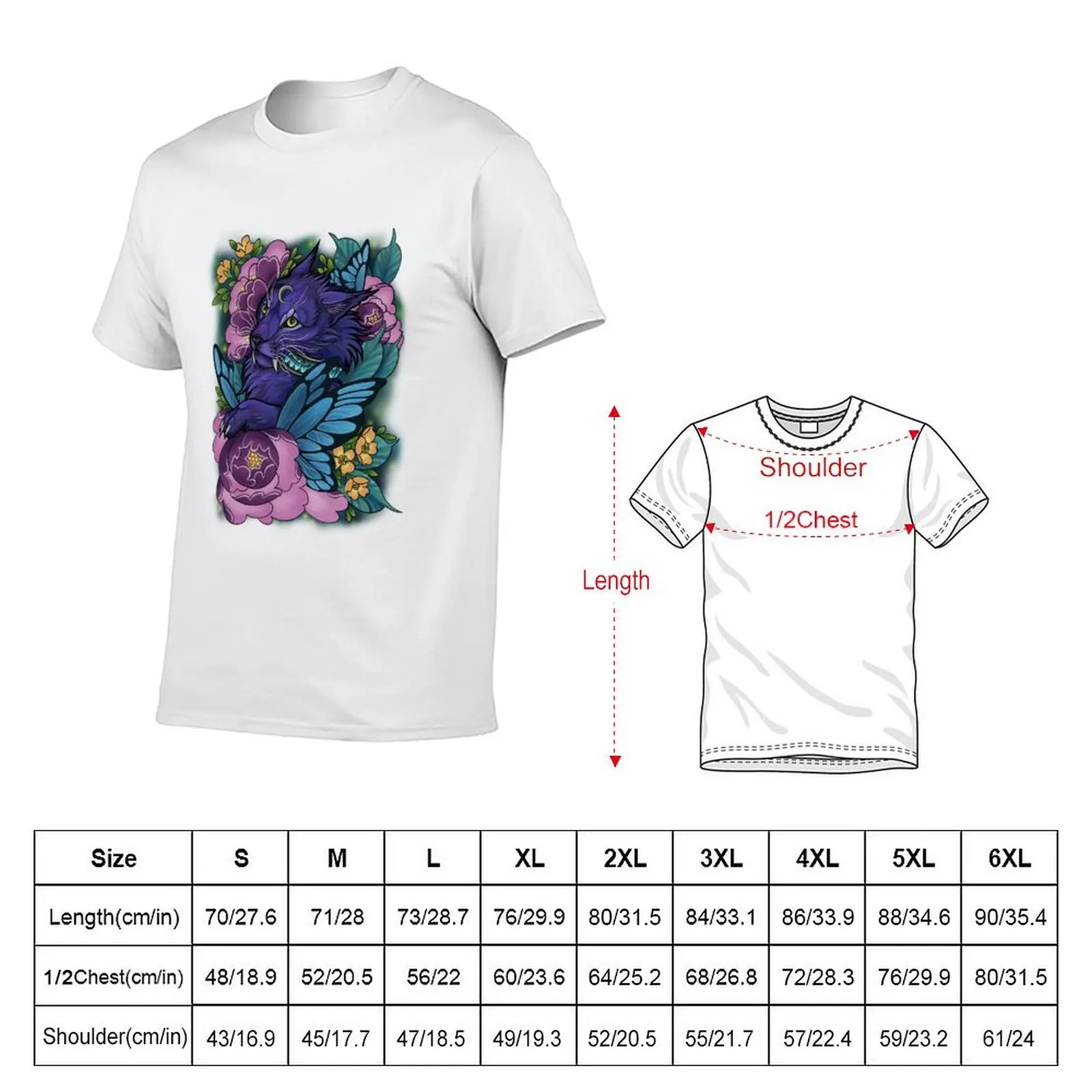 Night elf druid magical cat with flowers and butterflies T-Shirt summer top baggy shirts t shirts for men pack