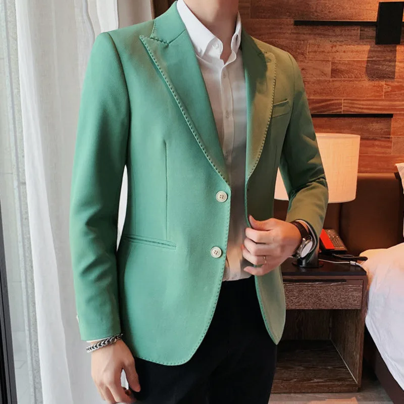 

Spring Green Vintage Single- Breasted Blazer Hombre Men Streetwear Suit Jacket Business Casual Suit Blazer Coat Uniform