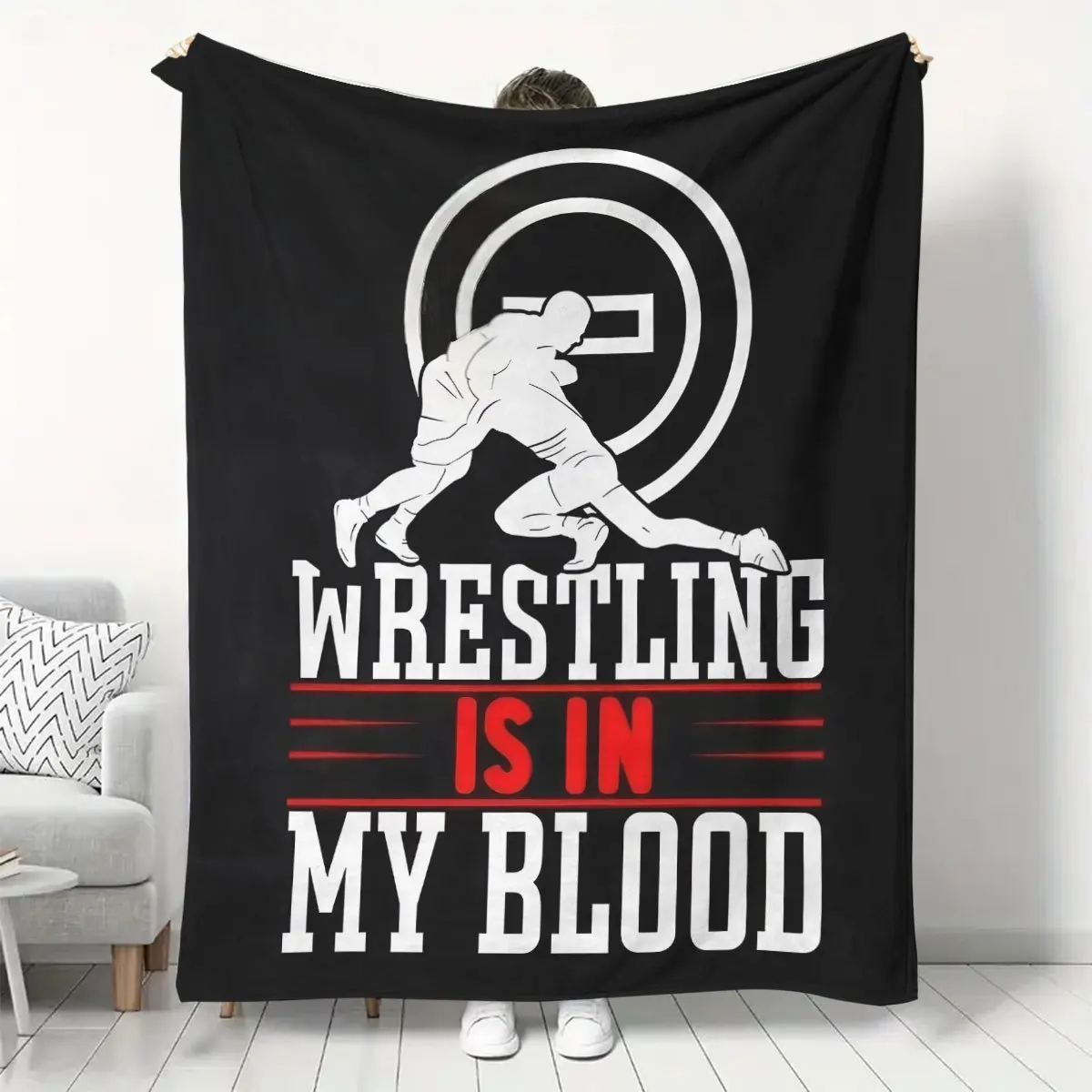 Wrestling Is In My Blood Theme Blanket Throw Sports Gift for Wrestler Fan Mens Womens Large 150x200cm