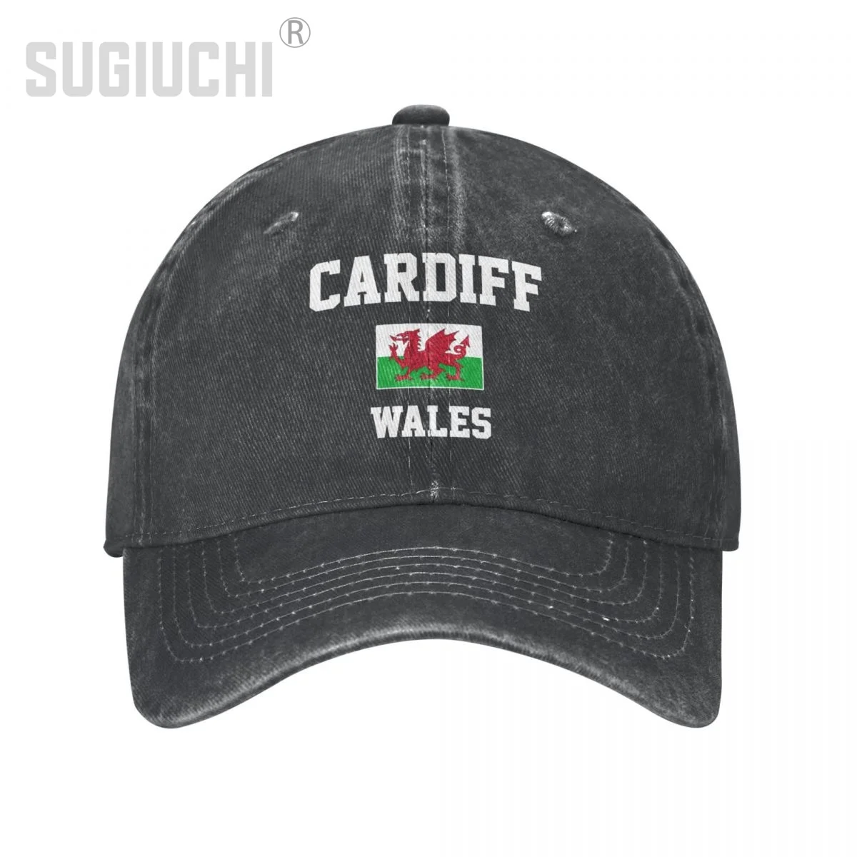 Flag of Wales Cymru Cardiff Unisex Adult Charcoal Washed Denim Baseball Cap Men Classic Vintage Cotton Dad Patriotic Trucker Hat