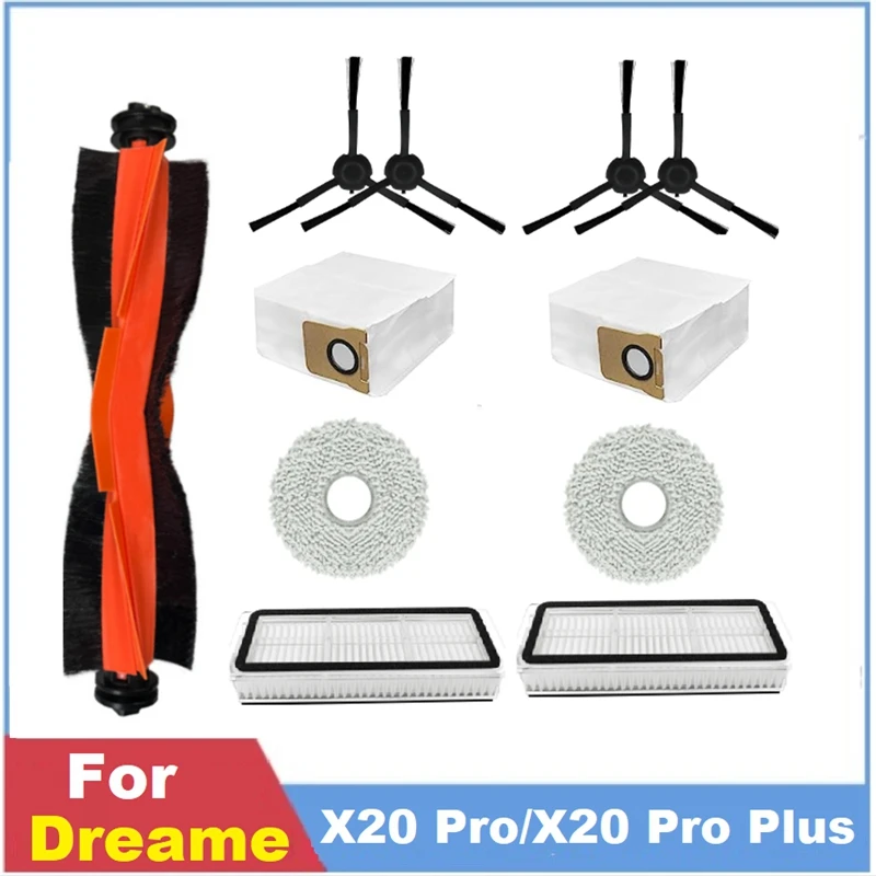 

1 Set Replacement Accessories For Dreame X20 Pro/X20 Pro Plus Robot Vacuum Cleaner Main Side Brush Dust Bag Mop Cloth Filter