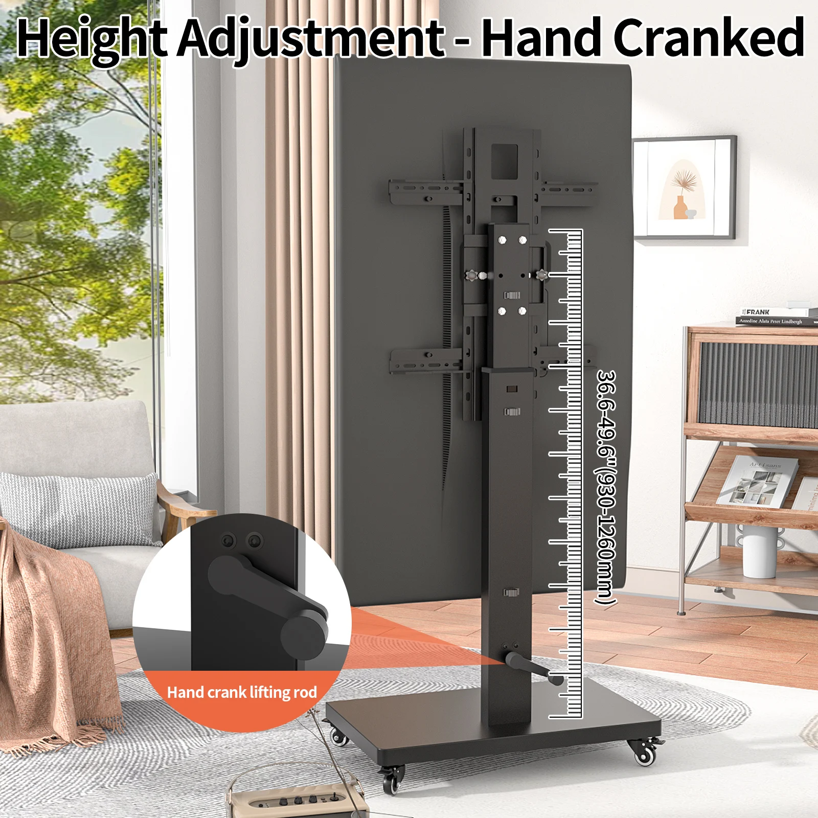 Height‑Adjustable Mobile TV Cart 32‑80", Rolling Floor TV Stand with Wheels, 50KG Capacity, VESA 600*400mm TV Trolley XZ08 - view 2