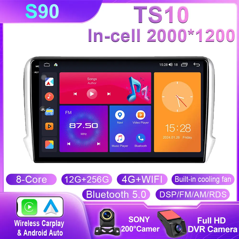 Android Auto Voor Peugeot 2008 208 2012 - 2018 Multimedia Speler Navigatie GPS Carplay QLED Touchscreen Auto Stereo WIFI Geen 2din