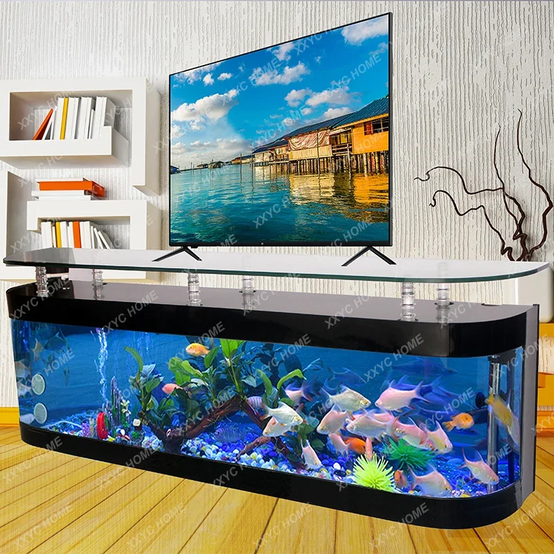 European-Style TV Cabinet Glass Fish Tank Living Room Floor Home Ecological Automatic Circulation