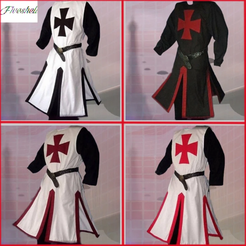 

Adult Men Medieval Warriors Knight Templar Crusader Costume Gown sleeveless Shirt Top Cross Tabard Surcoat Tunic Clothes Cosplay