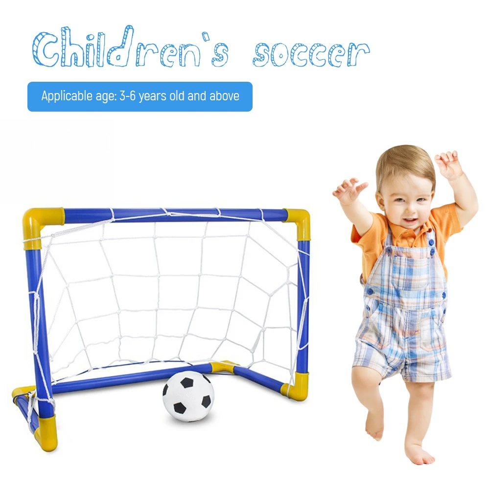Foldable Boys Soccer Toys Training Practice Soccer Ball Goal Post Net with Pump Football Goal Post Net Indoor Outdoor Games Kits