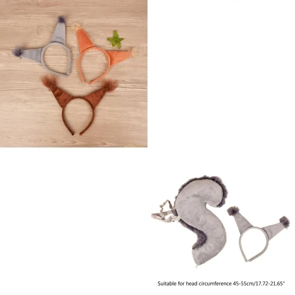 

652f 2pcs Прекрасные животные уши ушей и хвост для костюма для вечеринок на Хэллоуин для детей