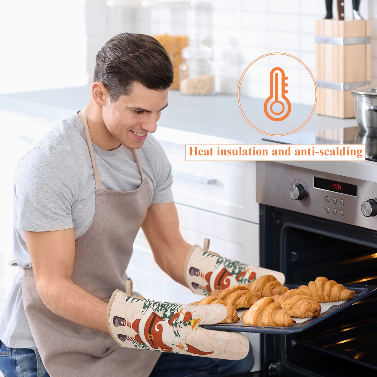 

1Set Oven Mitt Set Heat Resistant Gloves Pot Holders Christmas Eco Friendly Non Slip 250c Wrist Protection Bbq Baking