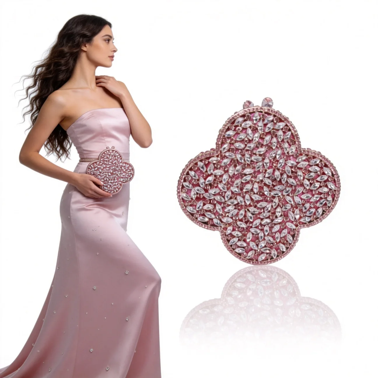 diamond-encrusted dinner bag, heavy industry full diamond hard shell clutch bag, party dress rhinestone chain bag.
