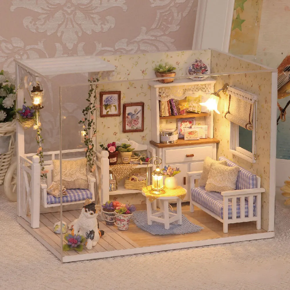 

Small House Building Block Model Assembly Diy 3D Wooden Kitten Diary Building Model House Creative Gift Children's Toys HG333