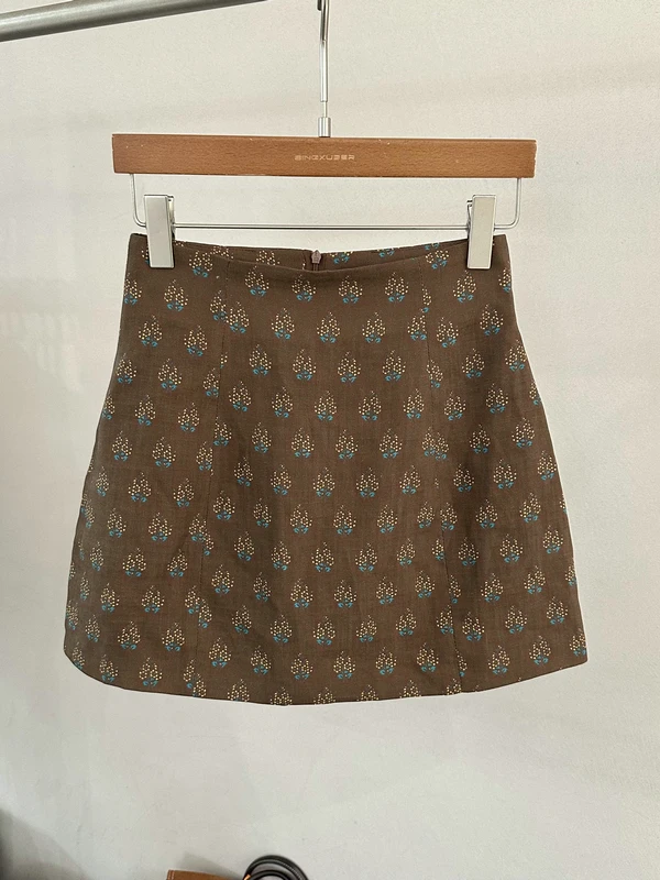 

High Waist Half Skirt Linen Silk Vintage Floral Print Skirt Summer 2026 Anti-static with Zipper Women's Skirt