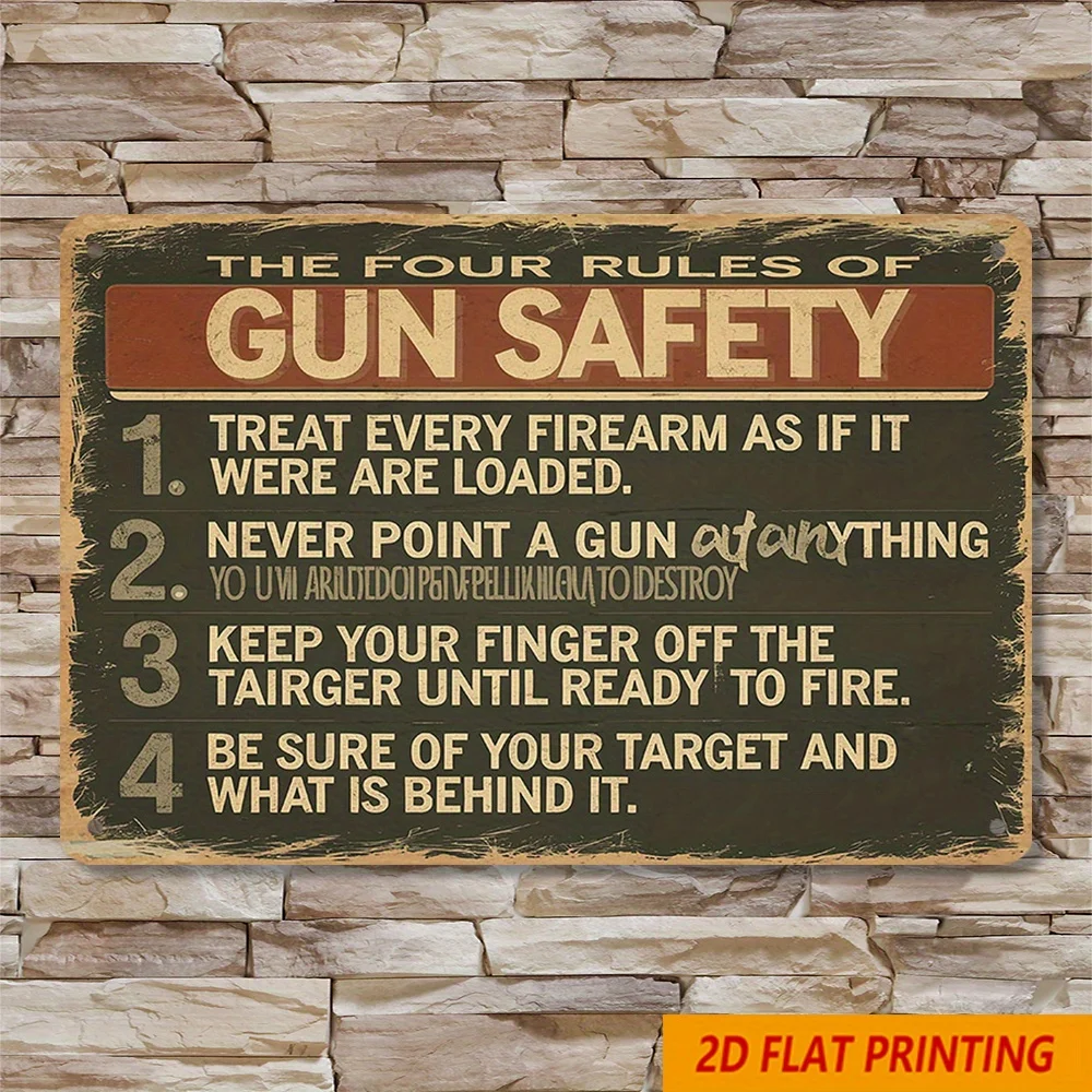 - AUUA Vintage Metal Tin Sign - Four Rules of Gun Safety,  Inch, Rustic Wall Decor with Distressed Finish for Home, Bars, Cafes