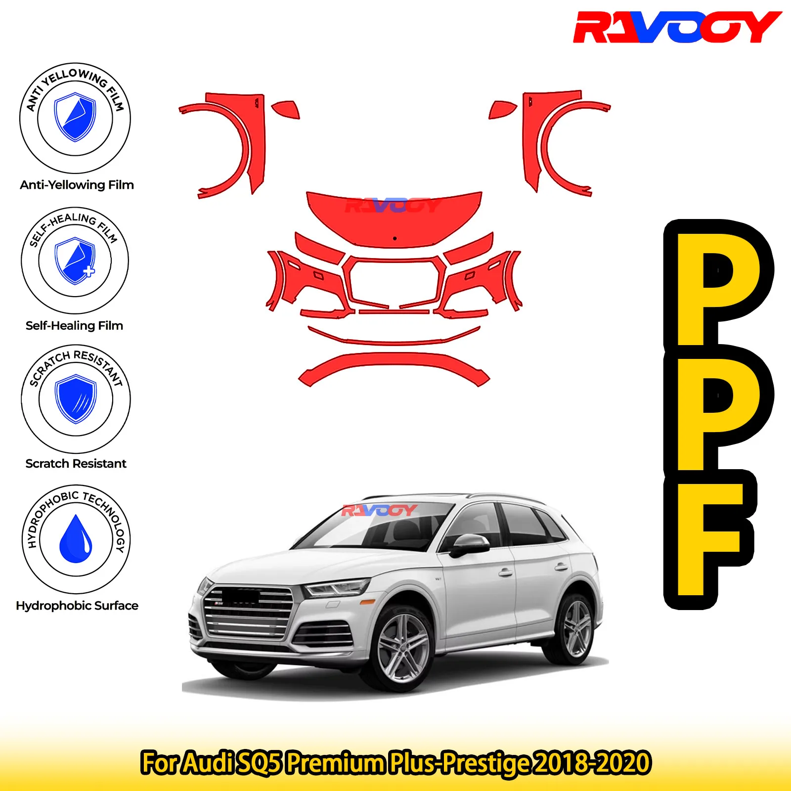 

Для Audi SQ5 Premium Plus-Prestige 2018-2020 глянцевая матовая черная предварительно вырезанная передняя защитная пленка PPF Kit